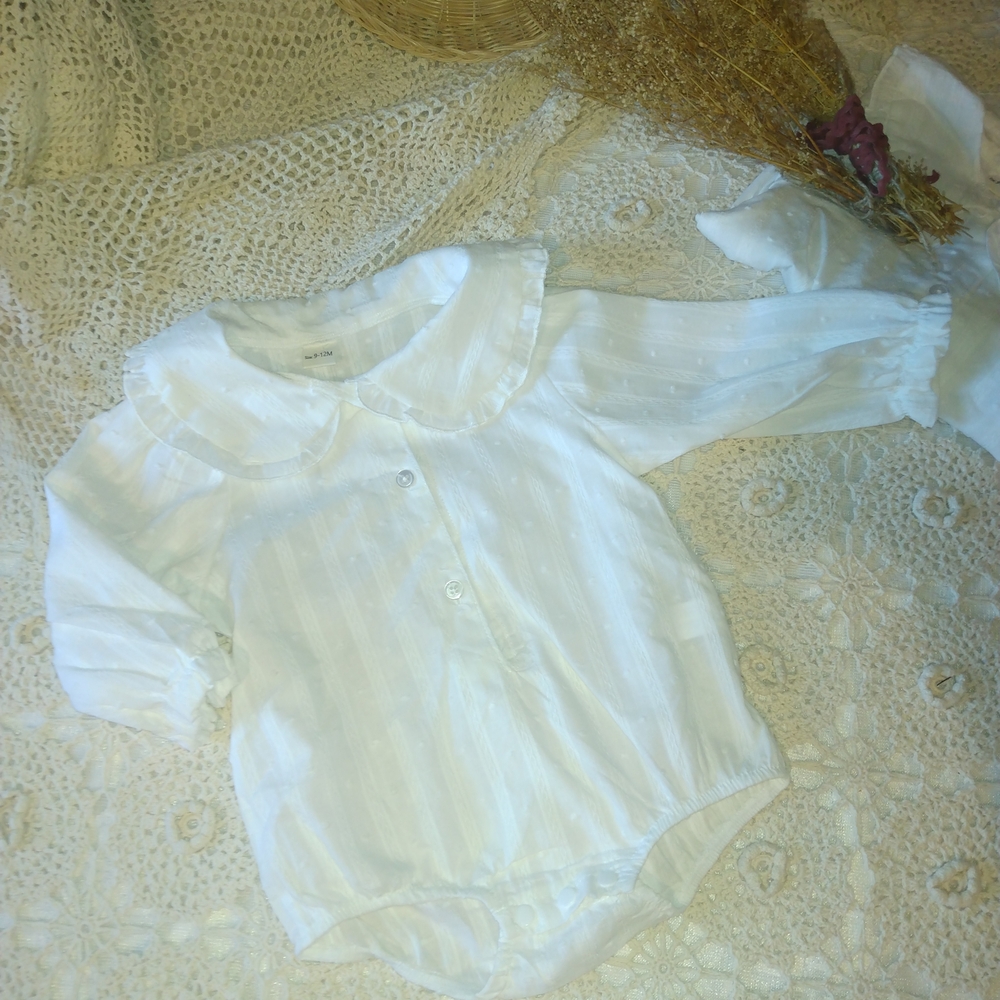 Elegant White Baby Romper with Ruffled Collar